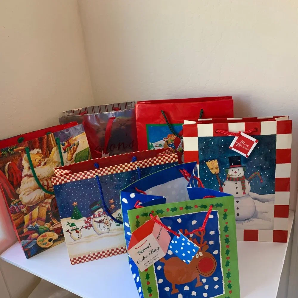Gift Bags Set of 6 Christmas Holiday Santa Snowman Reindeer Assorted Sizes